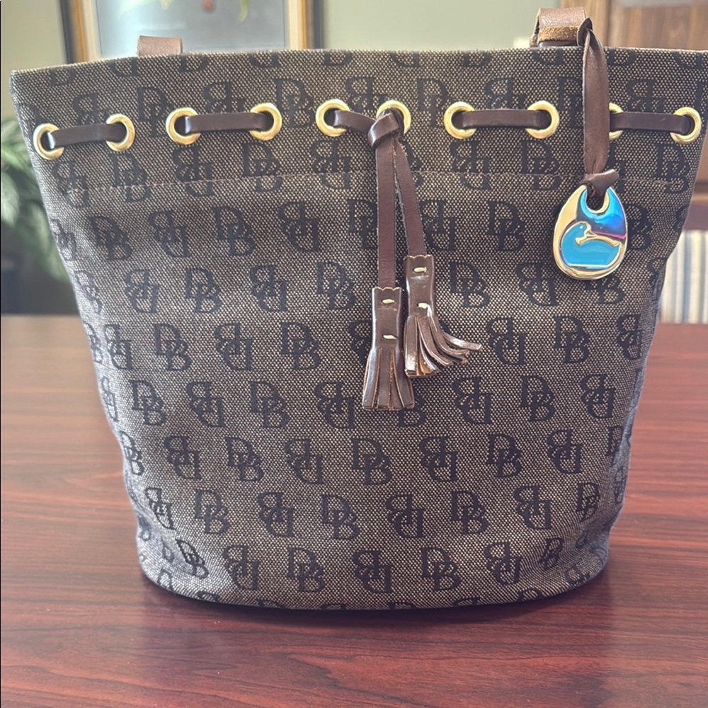 Dooney & Bourke Signature Jacquard Brown Leather Trim Tote